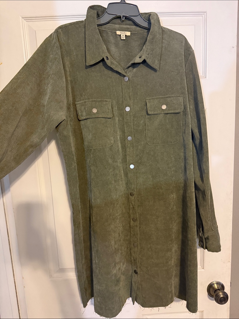 Women’s Olive Green Button-Front Corduroy Dress